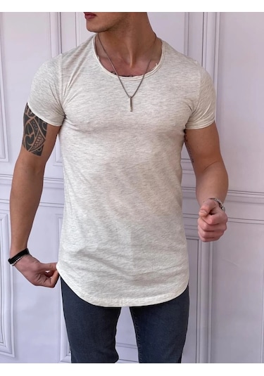 Modefendi Slim Fit Oval Kesim Pamuk Basic Tshırt Bej