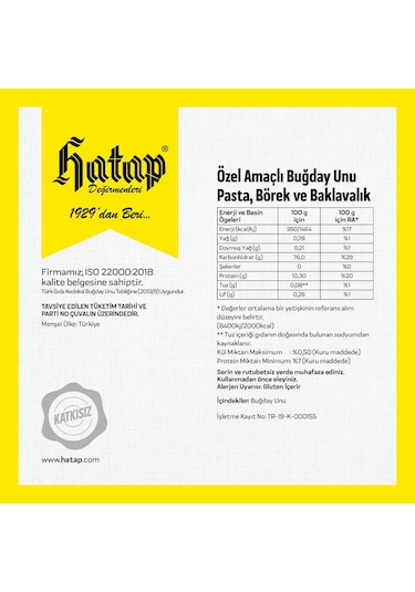 Hatap Pasta Börek ve Baklavalık Un 4 x 4 KG