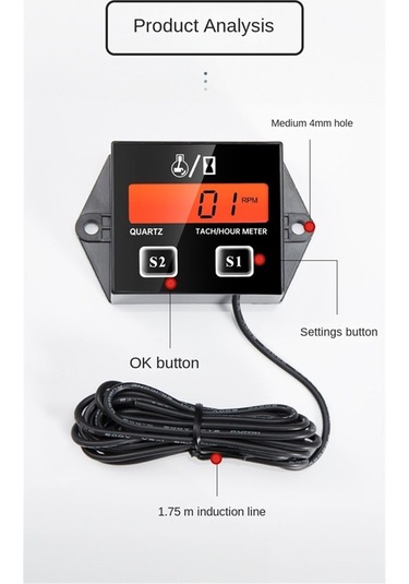 Junzhuodianpu Dijital Motor Devir Saati Ölçer Takometre Göstergesi Motor Rpm Lcd Ekran Araba Motosiklet Strok Motor Tekne Atv Moto