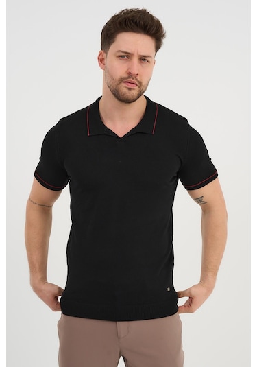 Alexander Gardi Alexandergardı Resort Yaka Triko T-shirt Siyah