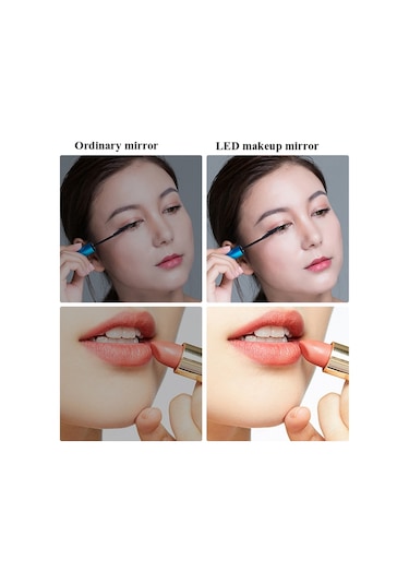 Sones 2 Adet Led Makyaj Aynası Lamba Dolgulu Işık Yurt Masaüstü Giyinme Aynası Kadın Katlanır Taşınabilir Küçük Ayna, Stil: Şarjlı Üç Renkli Işık Pembe