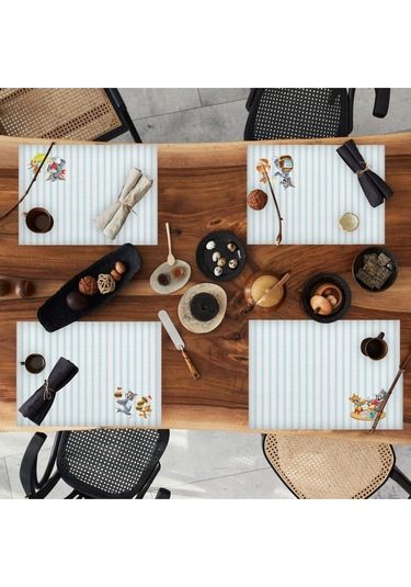 Tom And Jerry Striped Kumaş Amerikan Servis 4'lü Set 35x50cm- Warner Bros Lisanslı Ürün, Keten Kumaş Çok Renkli