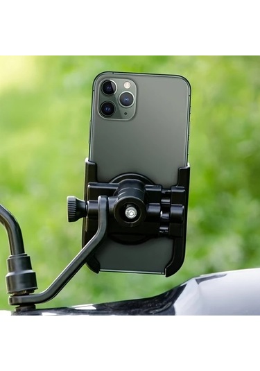 Xuweiwei Siyah Bisiklet Scooter Motosiklet İçin Ayarlanabilir Alüminyum Alaşım Telefon Tutucu Bounce Testli Kaymaz Tasarım Siyah Pürüzsüz Yüzey Siyah