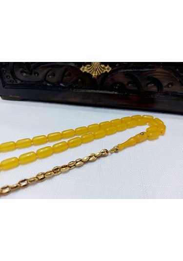 Sinan Songül Usta İmzalı Sarı Renk Sıkma Kehsibar Tesbih... Ölçü: