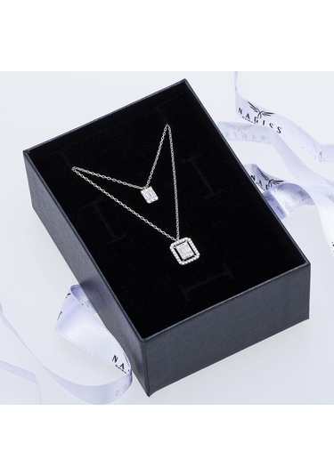 Nagıss Baget Taşlı 925 Ayar Gümüş İkili Kadın Kolye