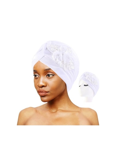 Trendy Türban Şapkası Çekme Önleyici Çiçek Tüm Maç Renk: Açık Gri Lacivert