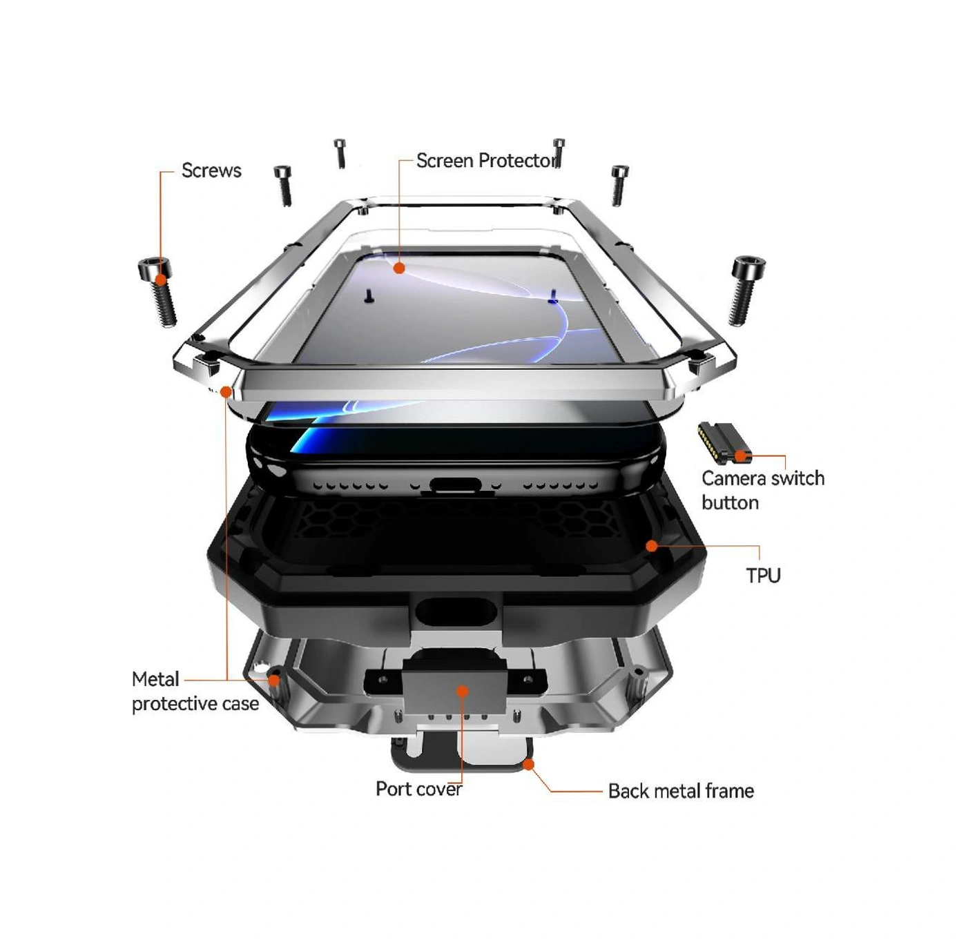İphone 17 Pro Max İçin Metal Standlı Telefon Kılıfı Dahili Kamera Destek Ayağı Ağır Hizmet Dayanıklı Şok Geçirmez Cam Ekran Koruyucu