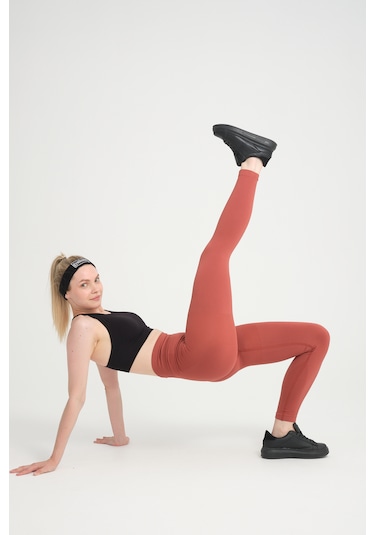 Gymhams Kiremit Kalçası Büzgülü Kalça Şekillendirici Push Up Yüksek Bel Spor Tayt Kiremit
