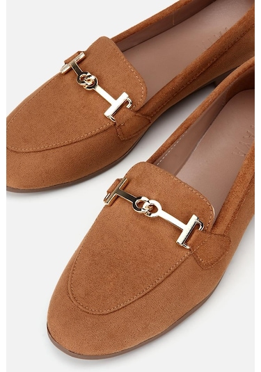 Yaya Kadın Taba Süet Gold Tokalı Loafer