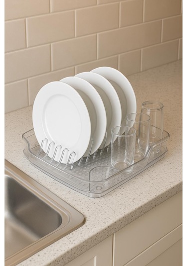 Şeffaf Akrilik Tabaklık Bulaşıklık Düzenleyici 2 Parça 37x38x7 Cm Şeffaf