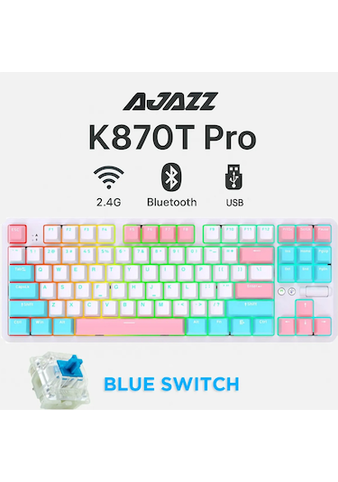 K870t Pro 3 Modlu Hot-swap Rgb, Mekanik Klavye - Beyaz - Blue Switch