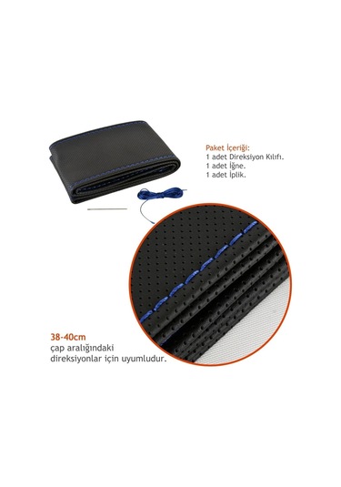 Fox D-133 Dikmeli Noktalı 38 Cm Siyah (Mavi Dikişli) Direksiyon K