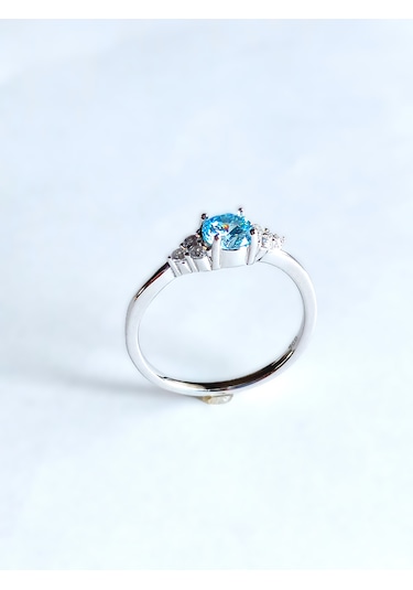 Gümüş Mavi Aqua Marin Tek Taş Tasarım Kadın Evlilik Yüzüğü