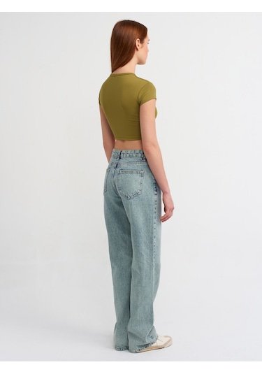Dilvin Yıkama Efektli Denim Pantolon Yeşil