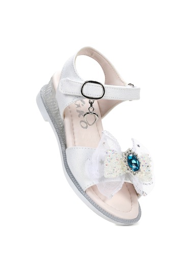 Bufly Fiyonklu Kız Çocuk Sandalet Ayakkabı Beyaz