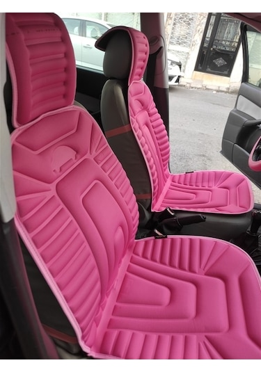2,li Oto Koltuk Kılıfı Minder Alkantra Kumaş Pembe Renk Slikon Direksiyon Kılıfı