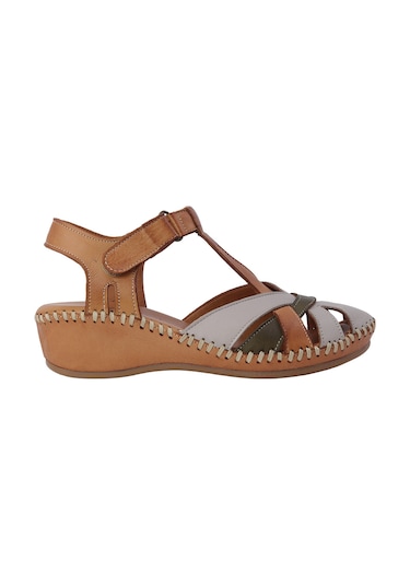Albini Hakiki Deri Comfort Dolgu Topuk Kadın Sandalet Alb2660209y Taba