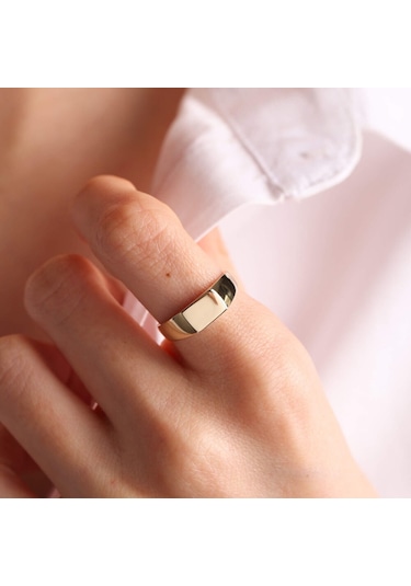 14K Altın Şövalye Yüzük (Kişiselleştir) Dikdörtgen 0,6 Cm 552977801