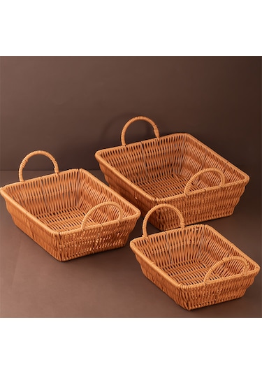 Porsima 301d 3lü Düzenleyici Dikdörtgen Hasır Sepet Seti Ekmeklik