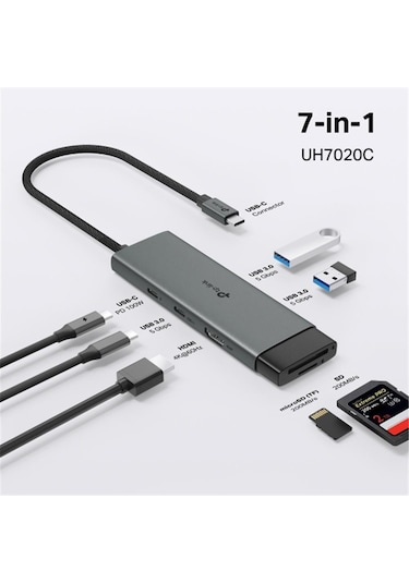 Tp-link Uh7020c Usb Type C Docking Station 7 Port Usb-c Pd + Usb C + Hdmı + Usb 3.0 X2 Beyaz - Siyah