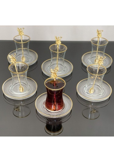 Çeyizci Çarşı Çay Set 18 Parça 6 Kişilik Japon Gülü Çay Kaşıklı Lav Gül Diğer