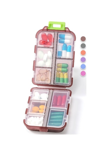 Mufunye Rezervuar Portatif İlaç Ve Vitamin Kutusu 10 Bölmeli, Reçeteli İlaçları Kolay Bölme Ve Saklama Özelliği - Kahverengi Kahverengi