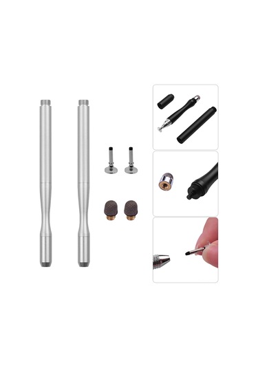 Vkemall 2 Adet Metal Kalem + Disk Uçlu Dokunmatik Stylus: Telefon Ve Tablet İçin Yüksek Hassasiyetli Çizim Ve Yazma, 2 Adet Yerine Konulabilir Disk + 2 Adet Fiber Uç Gümüş