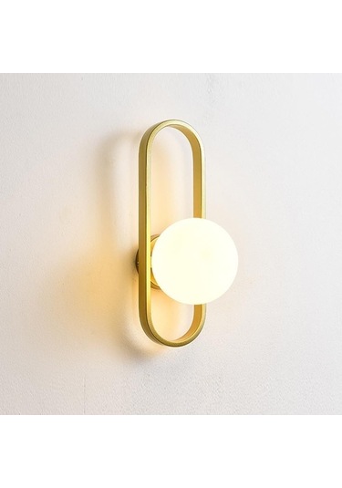 Beyaz Cam Abrajad Duvar Lambası Basit Demir Altın Geometrik Altın Gold - Siyah