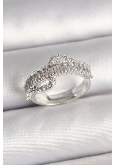 Pirinç Gümüş Renk Su Yolu Zirkon Taşlı Ayarlanabilir Model Kadın Yüzük - Tj-byk3690 Çok Renkli