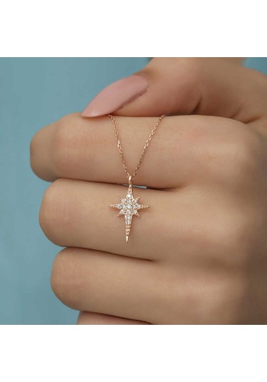 Himarry 925 Ayar Gümüş Rose Kutup Yıldızı Kadın Gümüş Kolye Beyaz