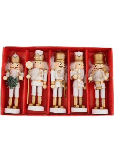 Homyl 5 Adet Geleneksel Fındıkkıran Asker Oyuncak Beyaz-altın