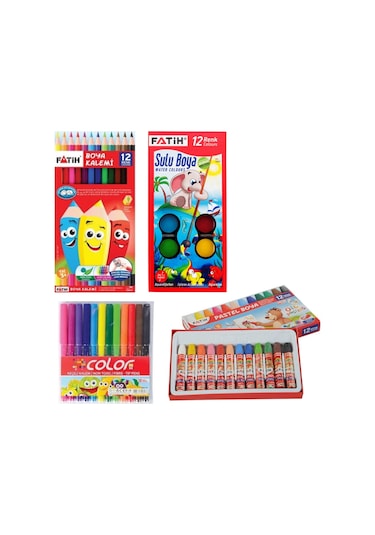 Fatih Kuru Boya Pastel Boya Sulu Boya Keçeli Kalem 4lüboyama Seti