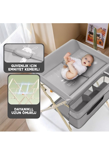 Portatif Bebek Alt Değiştirme Bakım Masası Sepetli Organizer Katlanabilir Taşınabilir İstasyon Tekerlekli Askılık Gri Portatif Bebek Alt Değiştirme Bakım Masası Sepetli Organizer Katlanabilir Taşınabilir İstasyon Tekerlekli Askılık Gri