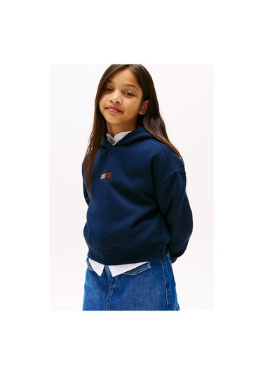 Kız Çocuk Rahat Kalıp Taşlı Amblemli Kapüşonlu Sweatshirt - Lacivert Dark Night Navy