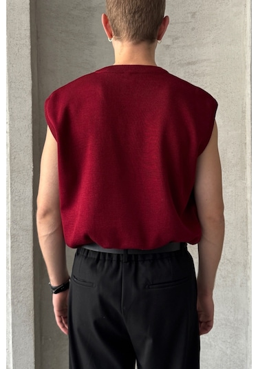 Erkek V Yaka Oversize Süveter Bordo
