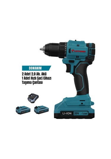 Catpower 4213  Li-İon 45NM Makina Kömürsüz 10 MM Akülü Vidalama + 2.0 AH Akü 2 Adet + Hızlı Şarj Aleti