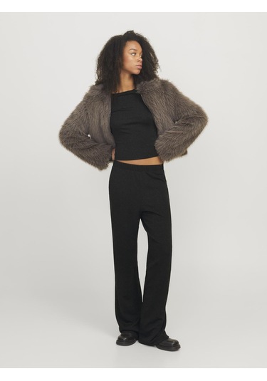 Jack & Jones Kadın Simli Kumaş Crop Top - Sigga Black