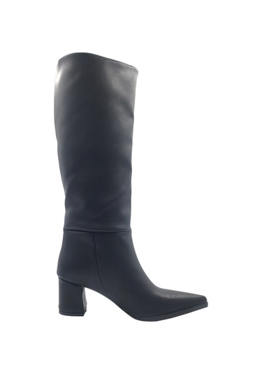 Melen Shoes Elegia Siyah Suni Deri Rahat Kadın Topuklu Çizme Siyah