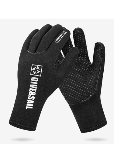 3mm Dalış Eldivenleri Kalınlaştırılmış Sıcak Kaymaz Kurtarma Eldivenleri Yelken Sörf Dalış Ekipmanı Eldivenleri Siyah L