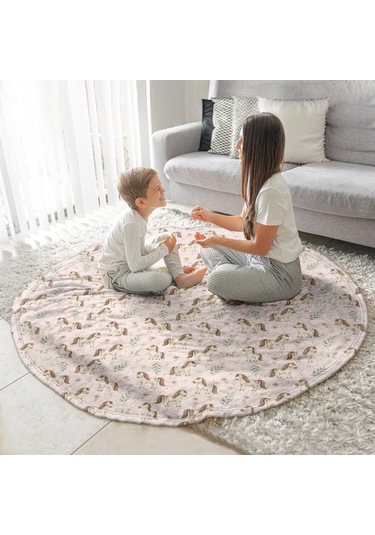 At Desenli 47 İnç Yuvarlak Polar Battaniye, Yumuşak, Hafif, Yetişkin & Çocuk-a10 Horse Floral Leaf