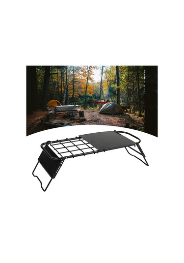 Halın Geri Çekilebilir Izgara Masa Taşınabilir Mini Soba Raf Braketi Katlanır Kamp Masası Siyah