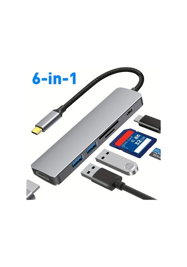 Xuweiwei Usb C Hub Gray Macbook Pro Uyumlu 6ın1 Usbc Hdtv Dongle 4k Hdtv 2usb3 0 Sd Tf Kart Okuyucu 100w Pd
