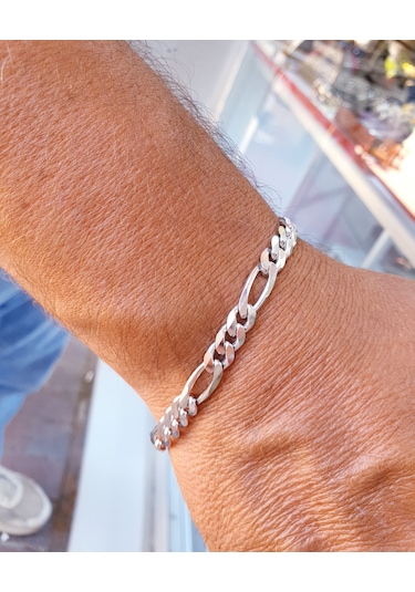 Magrib 925 Ayar Gümüş 6mm. Figaro Erkek Zincir Bileklik