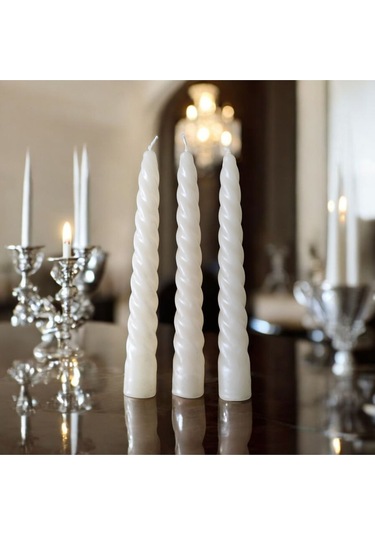 Denic 3 Lü Parlak Krem   İtalyan Burgulu   Şamdan Mum  Kıvrımlı Mum