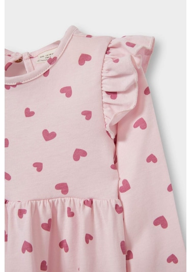 Defacto Kız Bebek Kalp Baskılı Uzun Kollu Elbise F4548a525aupn688 Pembe