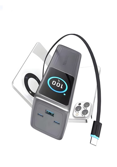 30000mah 140w Hızlı Şarjlı Tft Ekranlı Kendinden Type-c Kablolu 2type-c 1usb Girişli Powerbank siyah