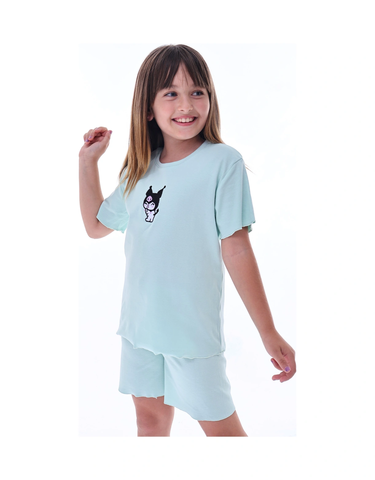 Ribana Beybi Overlok Detaylı Kuromi Nakışlı Alt-üst Takım Su Yeşili