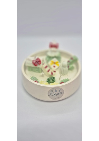 Yılbaşı Hediyelik Linda Kase Mum El Yapımı, Doğal Soya Mum Açık Sarı - Yeşil