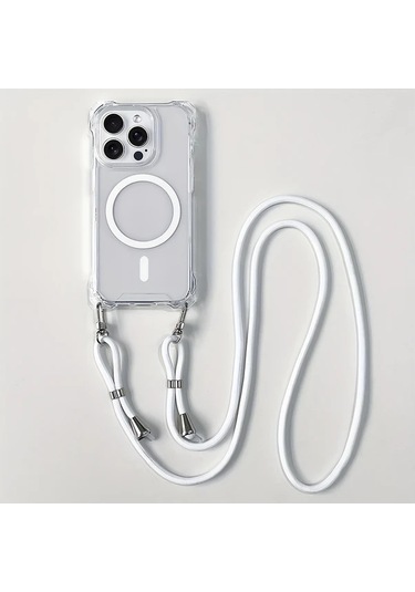 Chenkestoreone İphone 13 Pro Şeffaf Manyetik Kablosuz Şarj Askılı Boyun Kılıfı