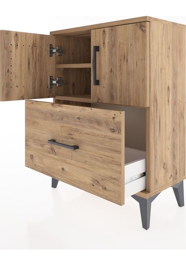 Arges Komodin Tek Raflı Tek Çekmeceli 2 Kapaklı 60x30x80 Çam-çam Çam